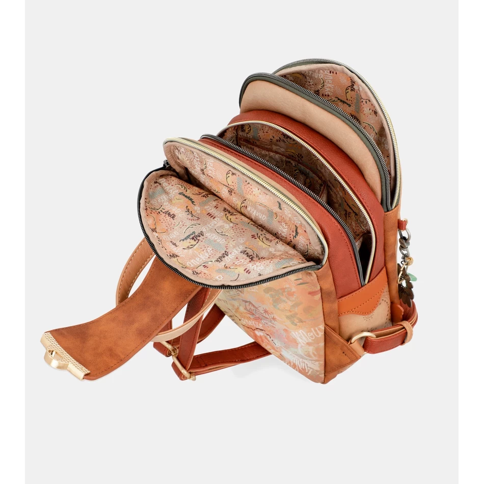 アネッケ ピース&ラブ キャメル トリプルコンパートメント バックパック