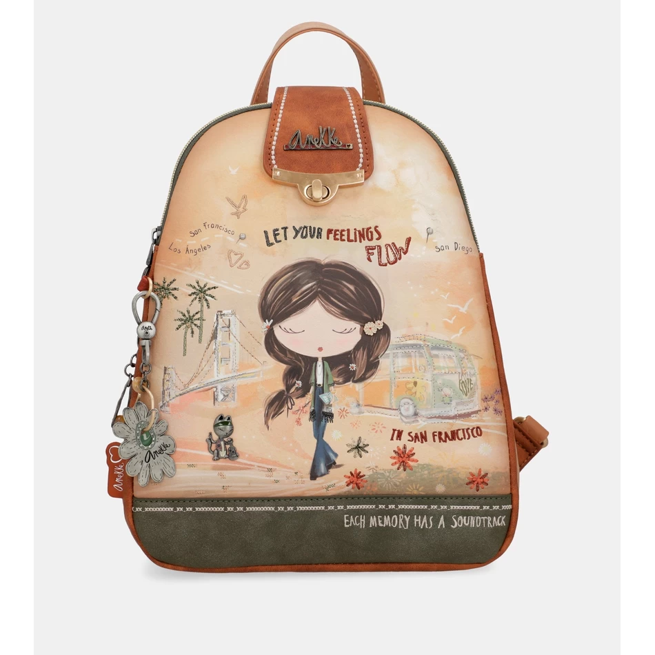 アネッケ ピース&ラブ キャメル トリプルコンパートメント バックパック