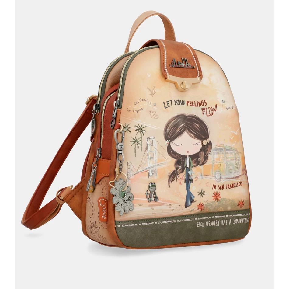 アネッケ ピース&ラブ キャメル トリプルコンパートメント バックパック