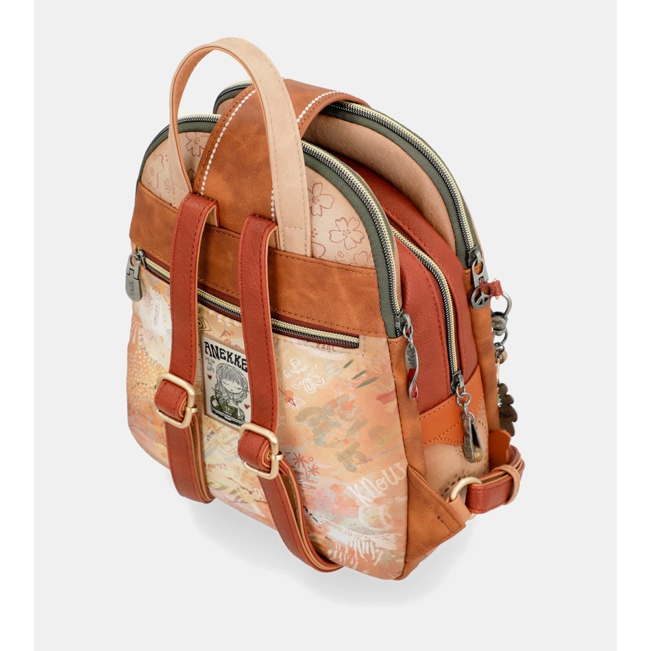 アネッケ ピース&ラブ キャメル トリプルコンパートメント バックパック