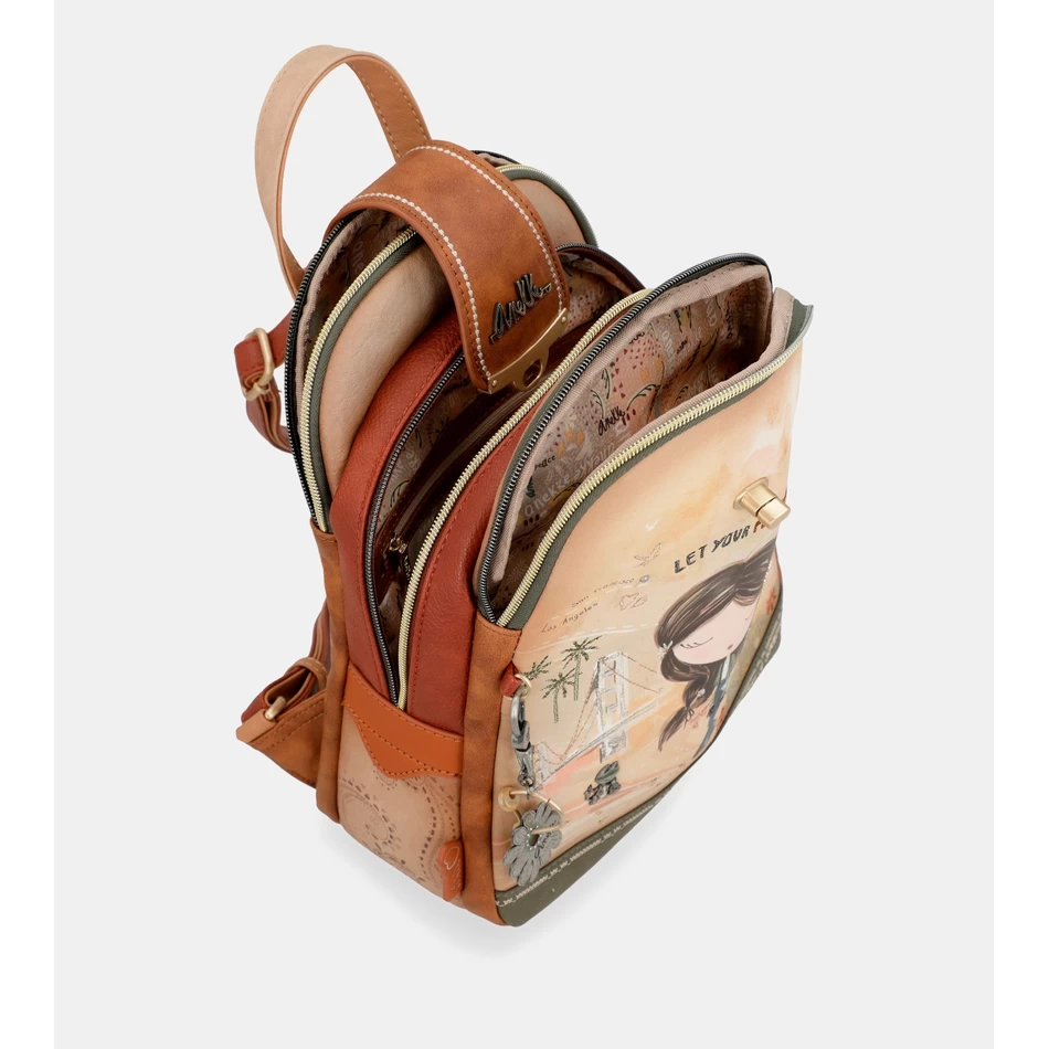 アネッケ ピース&ラブ キャメル トリプルコンパートメント バックパック