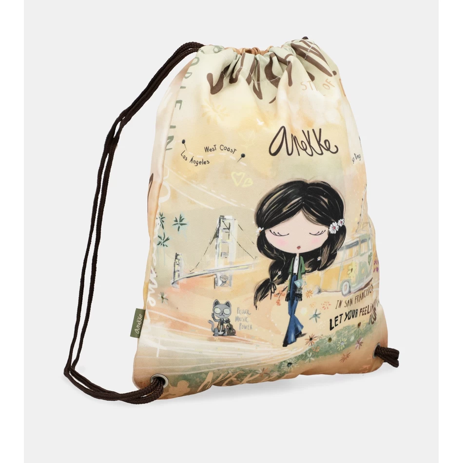 Anekke Peace & Love fabric drawstring backpack