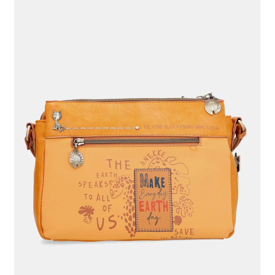 Borsa A Tracolla Anekke Nature Pachamama Ocra Con 3 Scomparti