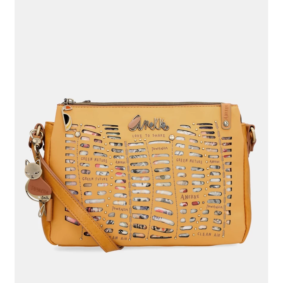 Borsa A Tracolla Anekke Nature Pachamama Ocra Con 3 Scomparti