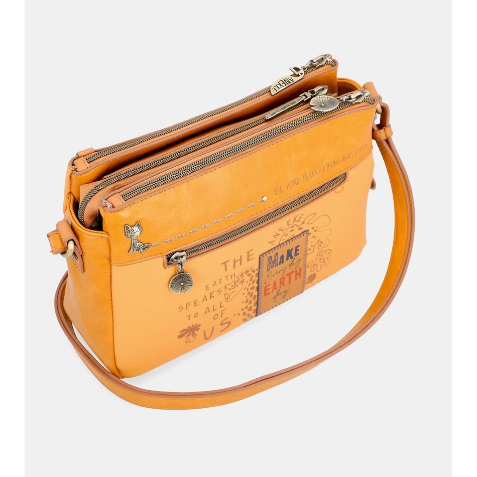 Borsa A Tracolla Anekke Nature Pachamama Ocra Con 3 Scomparti