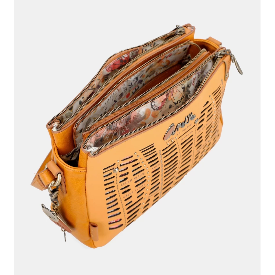 Borsa A Tracolla Anekke Nature Pachamama Ocra Con 3 Scomparti