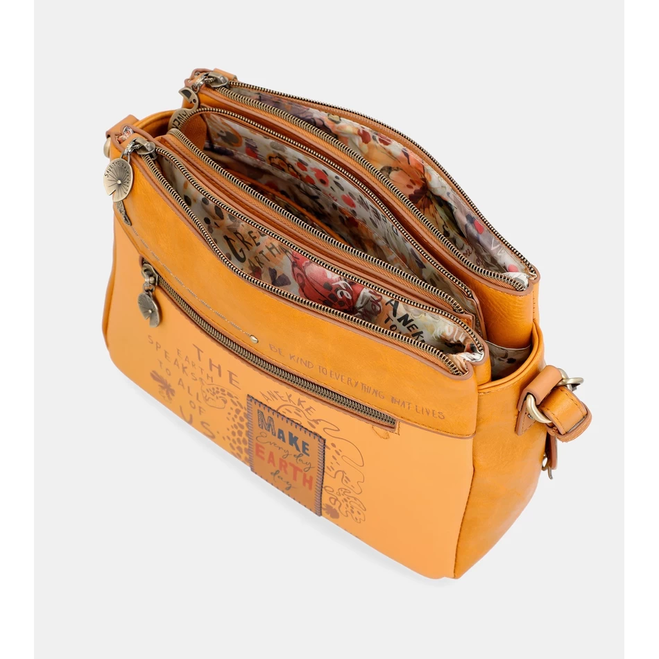 Borsa A Tracolla Anekke Nature Pachamama Ocra Con 3 Scomparti