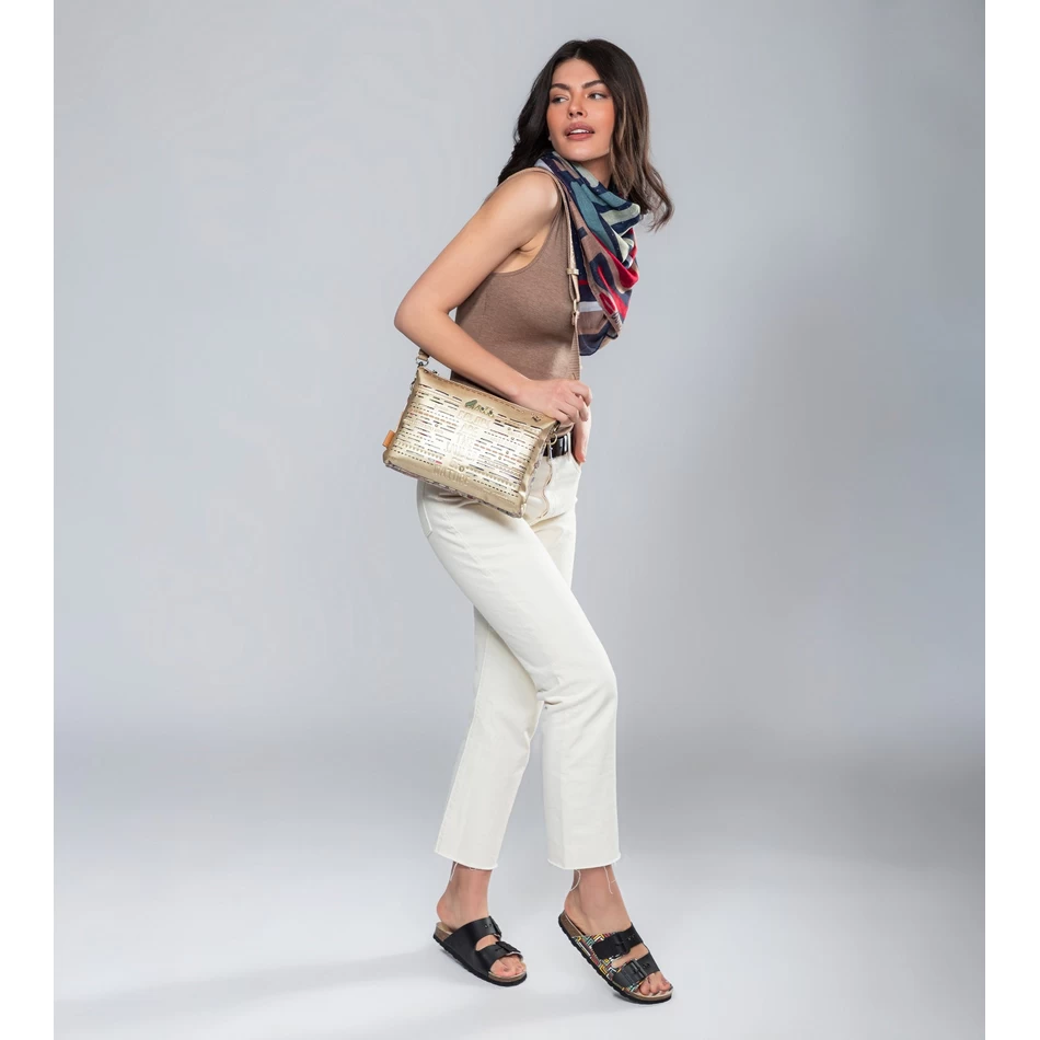 Anekke Nature Pachamama Kultainen Crossbody Laukku Kahdella Lokerolla