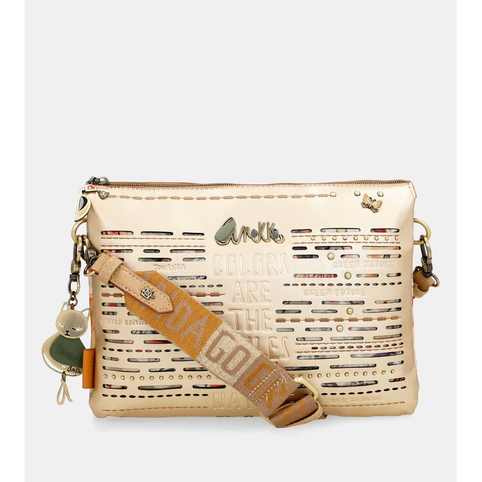 Anekke Nature Pachamama Kultainen Crossbody Laukku Kahdella Lokerolla