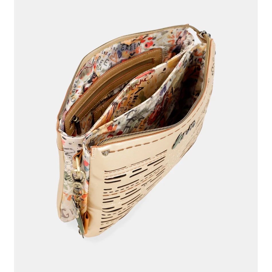 Anekke Nature Pachamama Kultainen Crossbody Laukku Kahdella Lokerolla