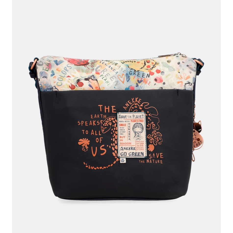 アネッケ ネイチャー パチャママ ネイビー ブルー ラージ クロスボディバッグ