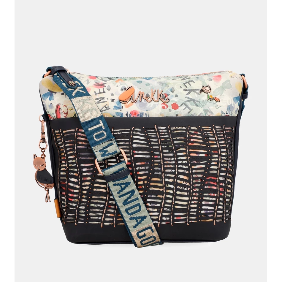 アネッケ ネイチャー パチャママ ネイビー ブルー ラージ クロスボディバッグ