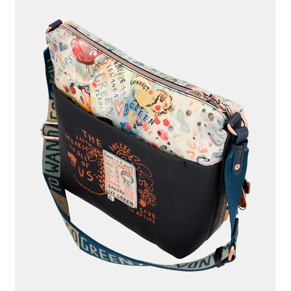 アネッケ ネイチャー パチャママ ネイビー ブルー ラージ クロスボディバッグ