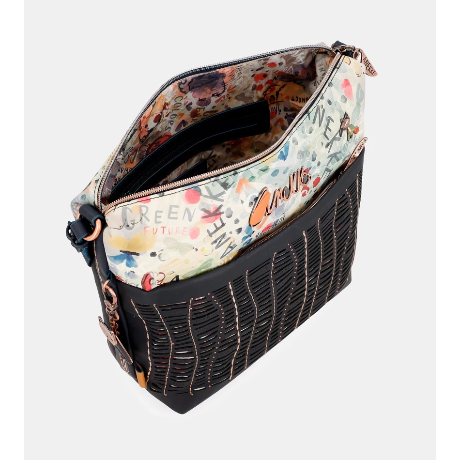 アネッケ ネイチャー パチャママ ネイビー ブルー ラージ クロスボディバッグ