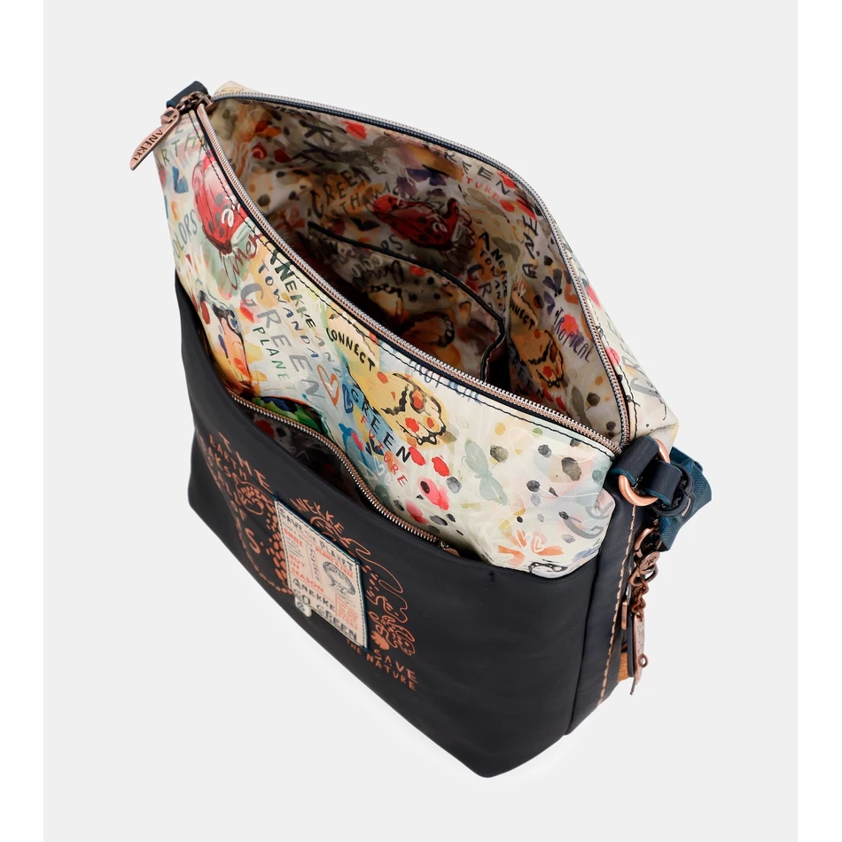 アネッケ ネイチャー パチャママ ネイビー ブルー ラージ クロスボディバッグ