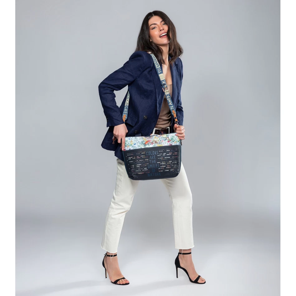 Geantă Tote Anekke Nature Pachamama Bleumarin Cu Curea De Umăr