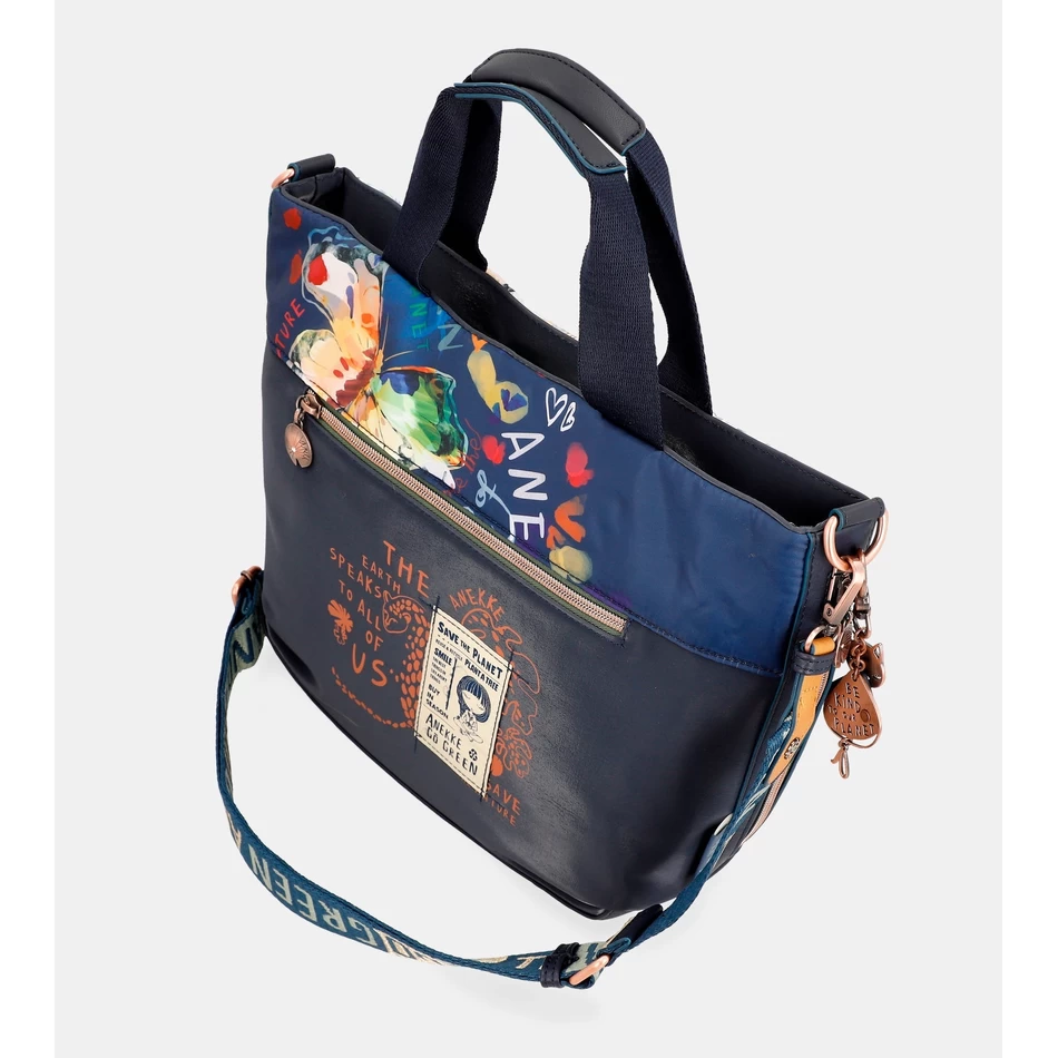 Geantă Tote Anekke Nature Pachamama Bleumarin Cu Curea De Umăr