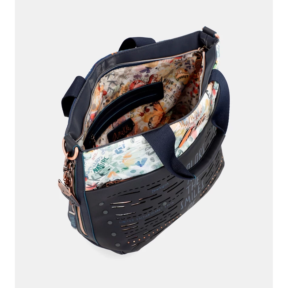 Geantă Tote Anekke Nature Pachamama Bleumarin Cu Curea De Umăr