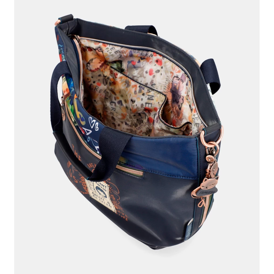 Geantă Tote Anekke Nature Pachamama Bleumarin Cu Curea De Umăr