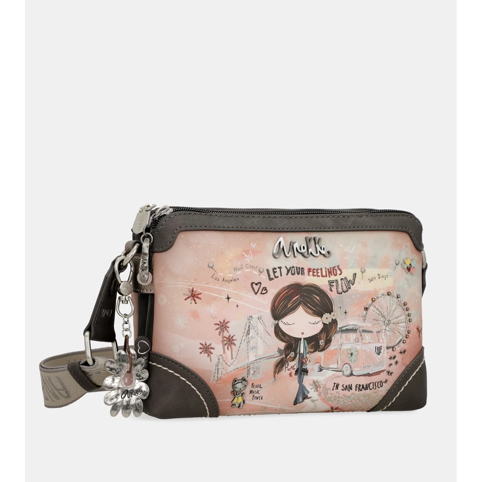 Anekke Peace & Love Pinkki 2-osastoinen Crossbody-laukku