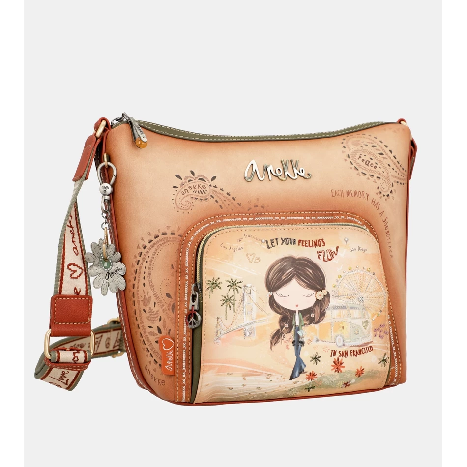 Anekke Peace & Love Camel Iso Crossbody Laukku