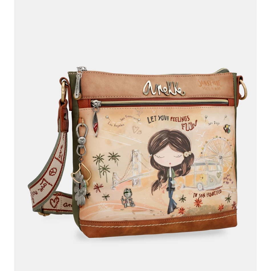 Anekke Peace & Love Camel Square Crossbody Laukku