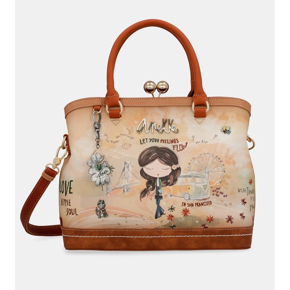 Anekke Peace & Love camel kiss clasp bag