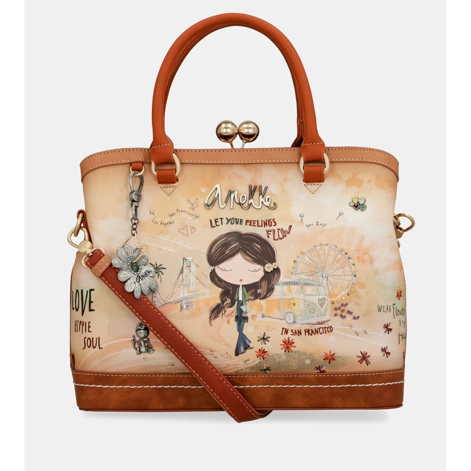 Anekke Peace & Love camel kiss clasp bag