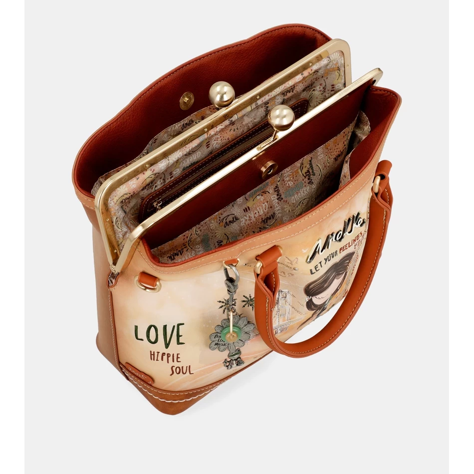 Anekke Peace & Love camel kiss clasp bag