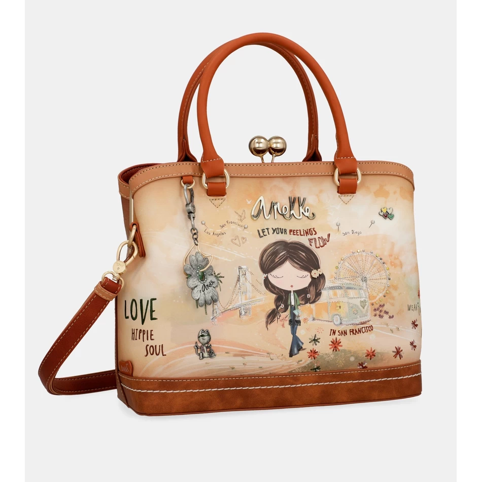 Anekke Peace & Love camel kiss clasp bag