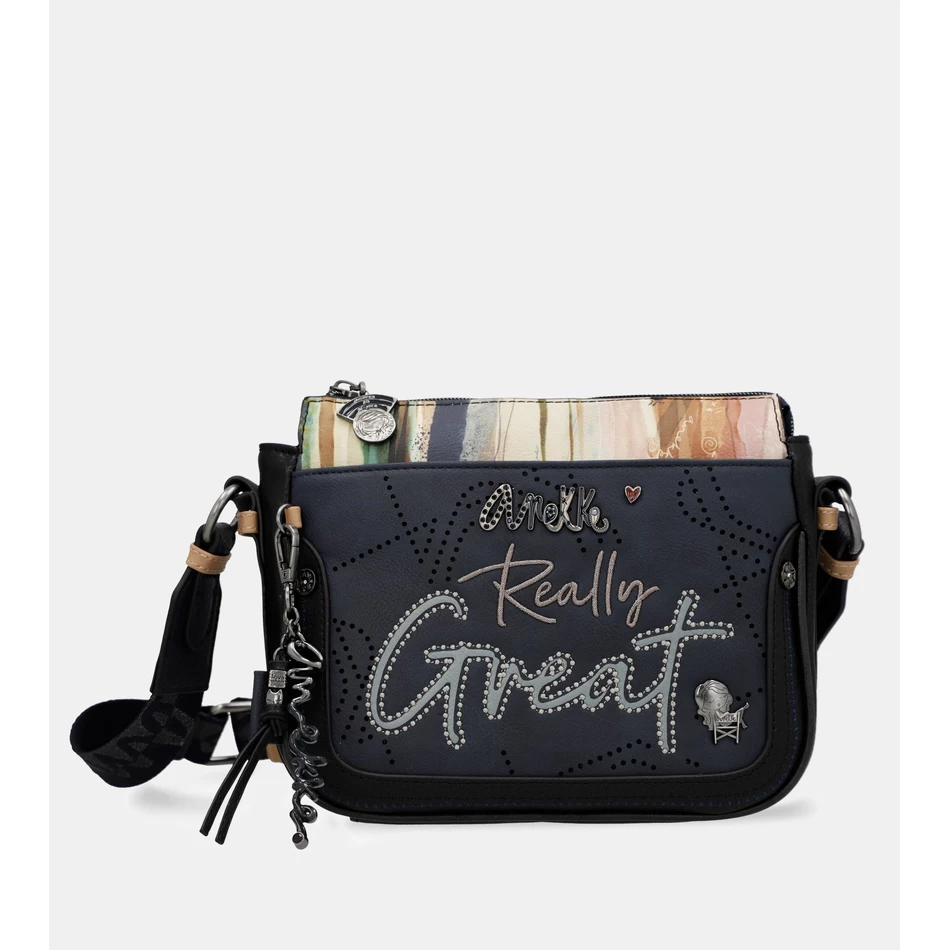 Anekke Studio Laivastonsininen 3-osastoinen Crossbody-laukku