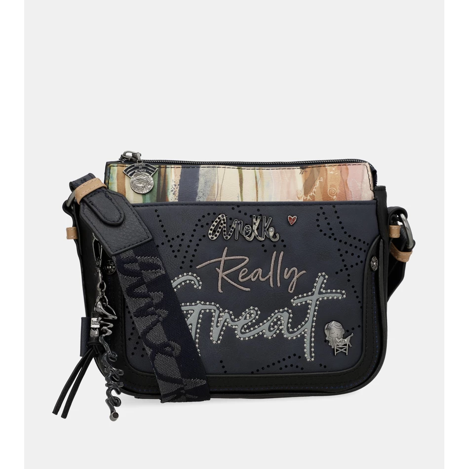 Anekke Studio Laivastonsininen 3-osastoinen Crossbody-laukku