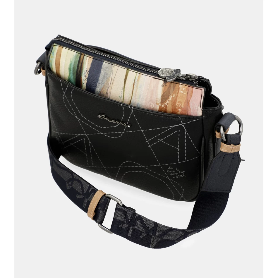 Anekke Studio Laivastonsininen 3-osastoinen Crossbody-laukku
