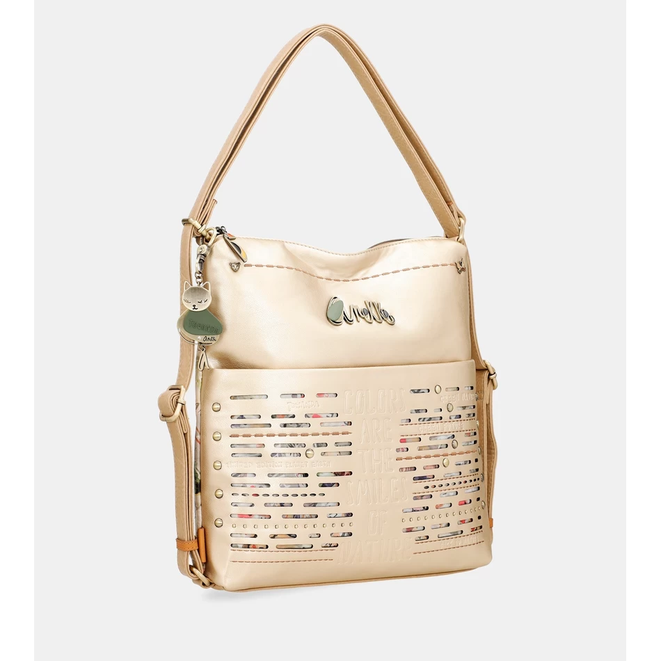 Anekke Nature Pachamama convertible golden bag into a rucksack