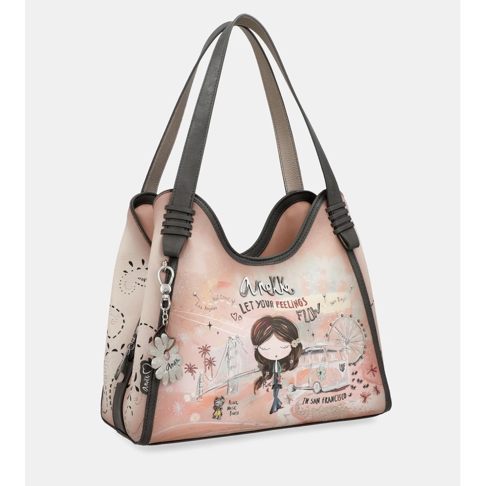 Anekke Perdamaian & Cinta Tas Bahu Merah Muda