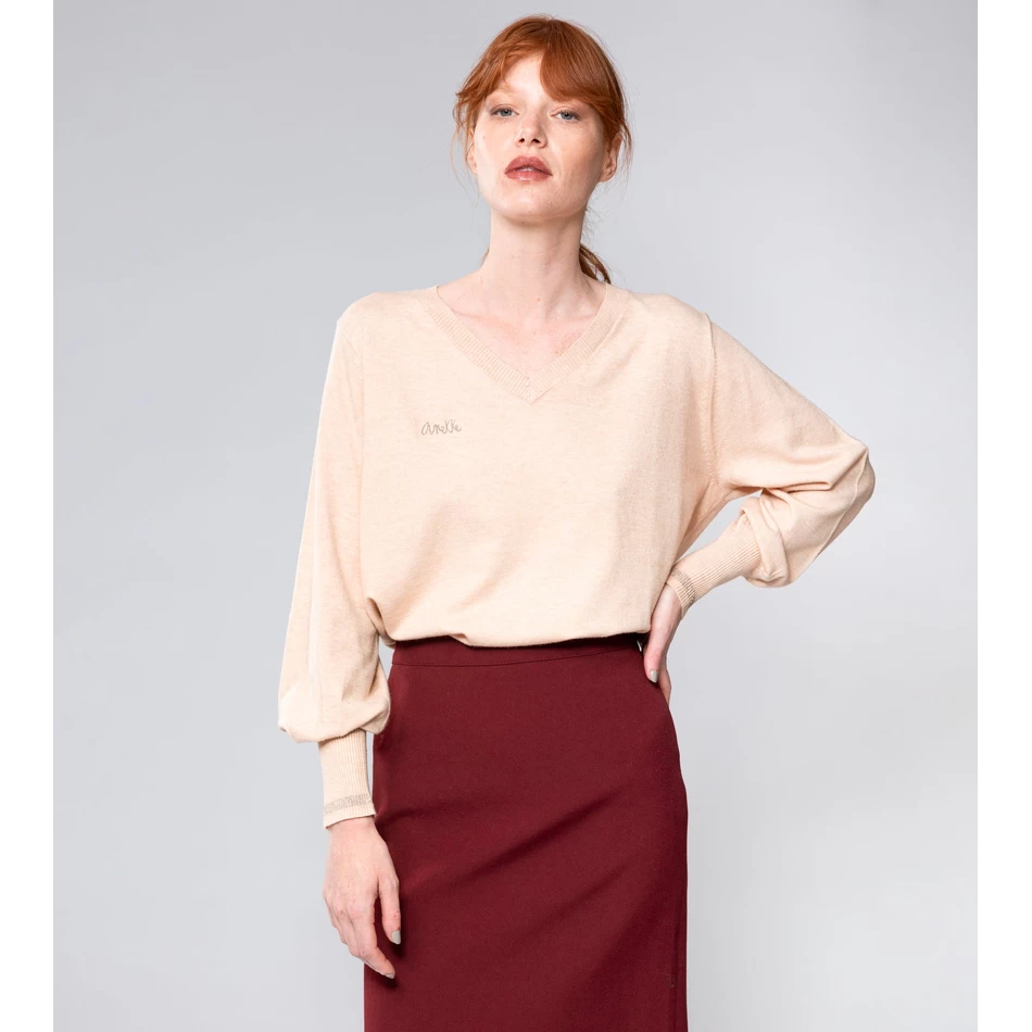 Sweter Kerah V Anekke Beige Shōen