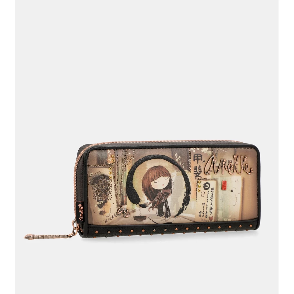 голям черен Rfid портфейл Anekke Shōen