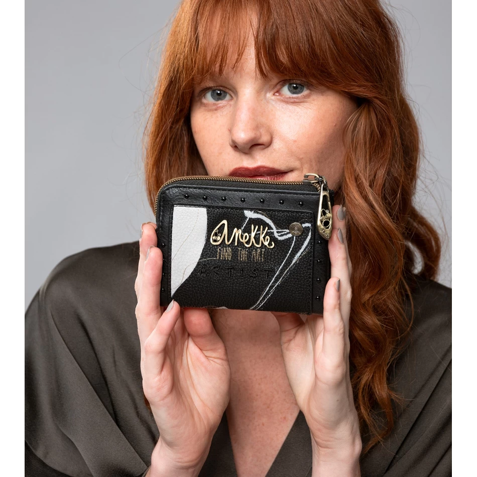 Anekke Nature Shodō محفظة صغيرة سوداء اللون تعمل بتقنية تحديد الهوية بموجات الراديو