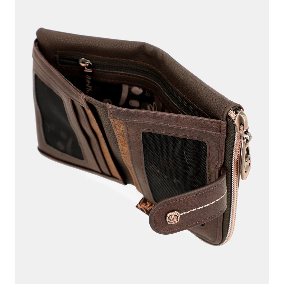 Anekke Nature Shodō محفظة صغيرة بنية اللون تعمل بتقنية تحديد الهوية بموجات الراديو