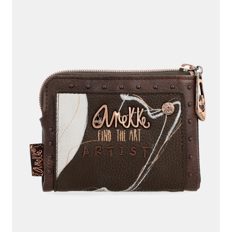 Anekke Nature Shodō محفظة صغيرة بنية اللون تعمل بتقنية تحديد الهوية بموجات الراديو