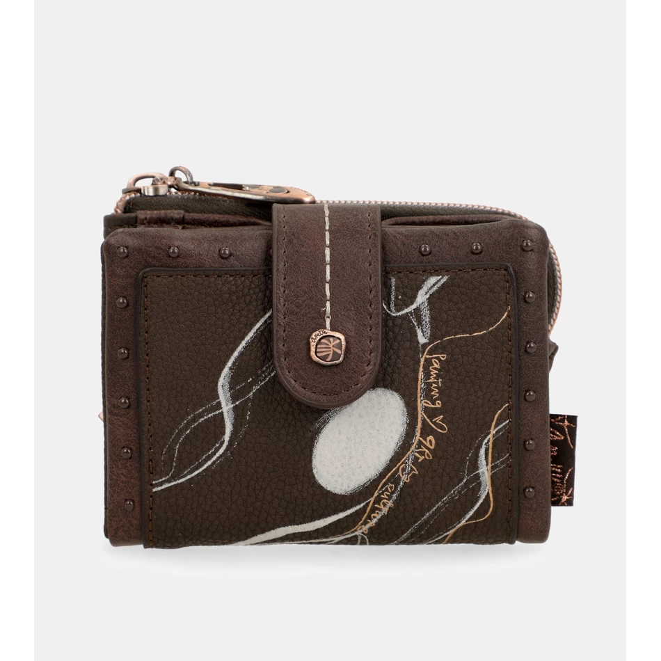 Anekke Nature Shodō محفظة صغيرة بنية اللون تعمل بتقنية تحديد الهوية بموجات الراديو