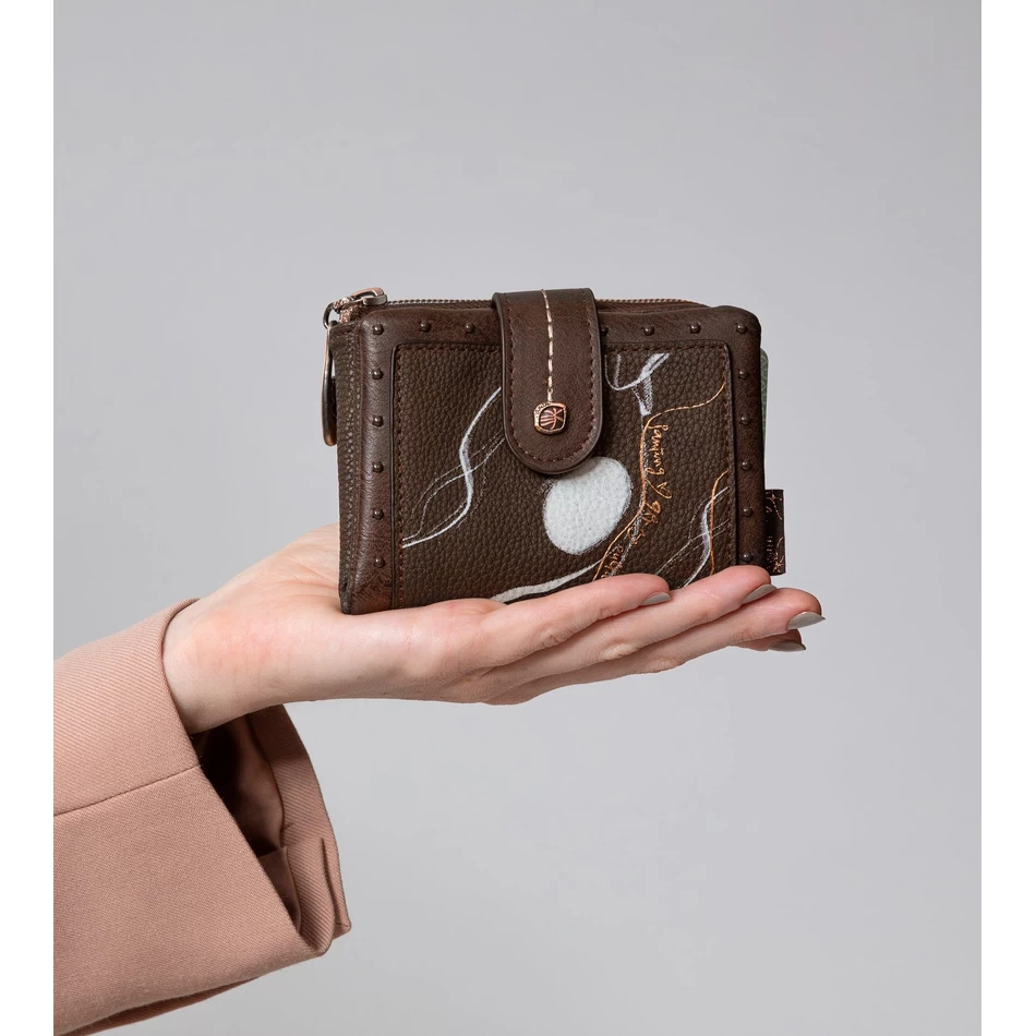 Anekke Nature Shodō محفظة صغيرة بنية اللون تعمل بتقنية تحديد الهوية بموجات الراديو