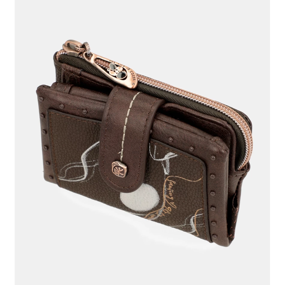 Anekke Nature Shodō محفظة صغيرة بنية اللون تعمل بتقنية تحديد الهوية بموجات الراديو