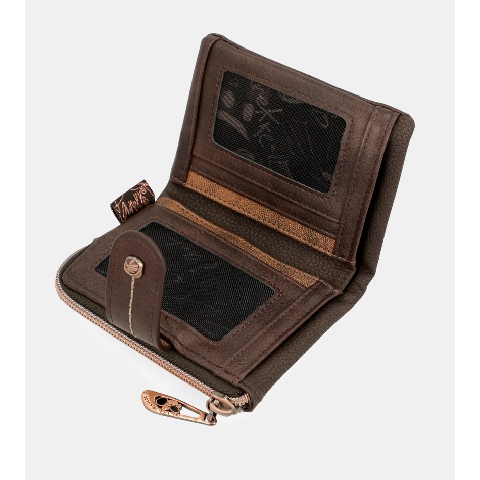 Anekke Nature Shodō محفظة صغيرة بنية اللون تعمل بتقنية تحديد الهوية بموجات الراديو