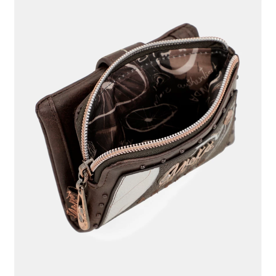 Anekke Nature Shodō محفظة صغيرة بنية اللون تعمل بتقنية تحديد الهوية بموجات الراديو