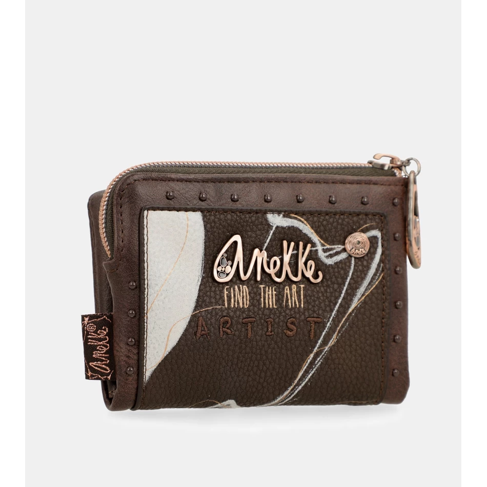 Anekke Nature Shodō محفظة صغيرة بنية اللون تعمل بتقنية تحديد الهوية بموجات الراديو