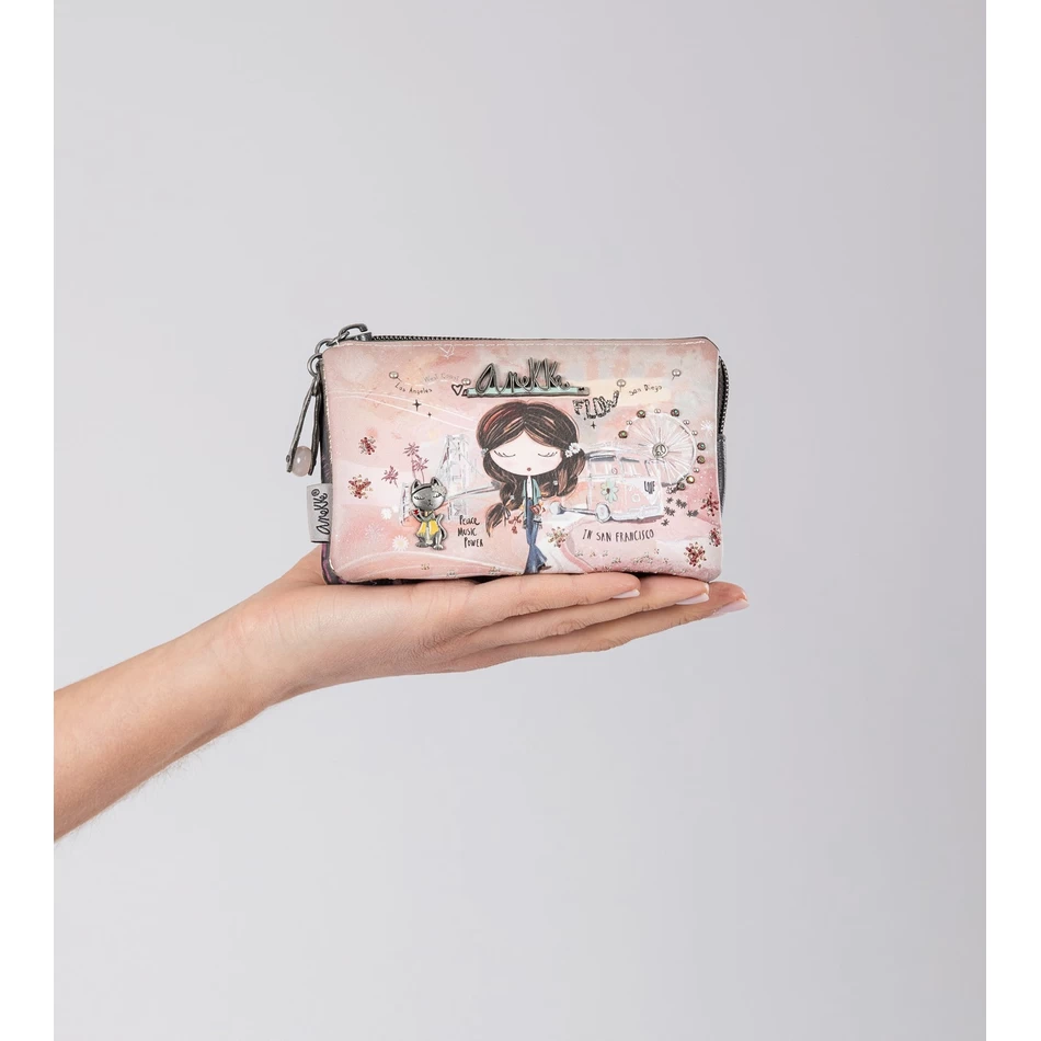 Anekke Peace & Love Roze Portemonnee Met 3 Vakken