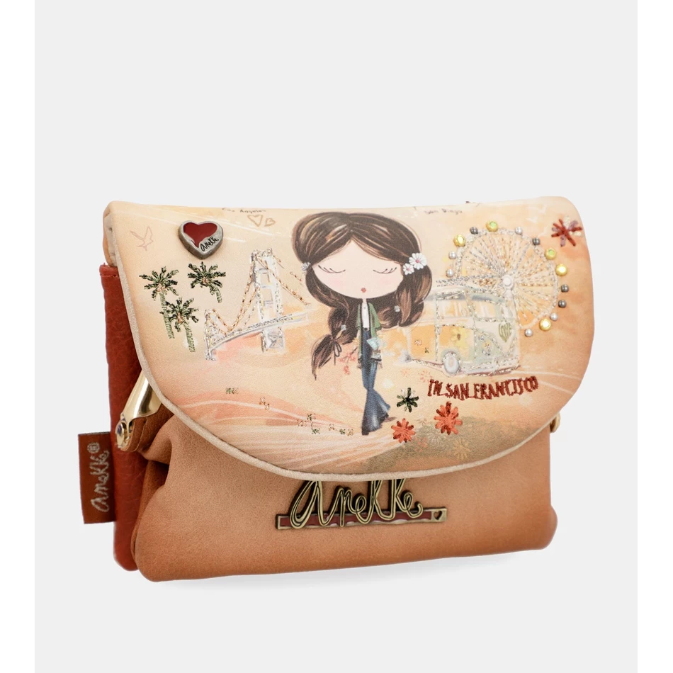 Anekke Peace & Love camel coin purse with flap