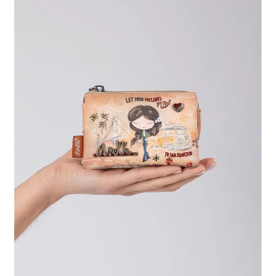Anekke Peace & Love camel 3-compartment coin purse