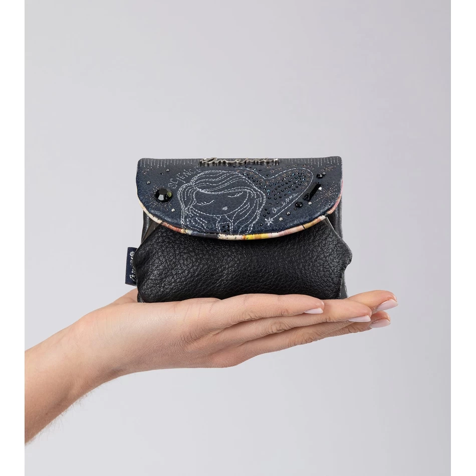 анекке студио тамноплава торбица за новчиће са поклопцем